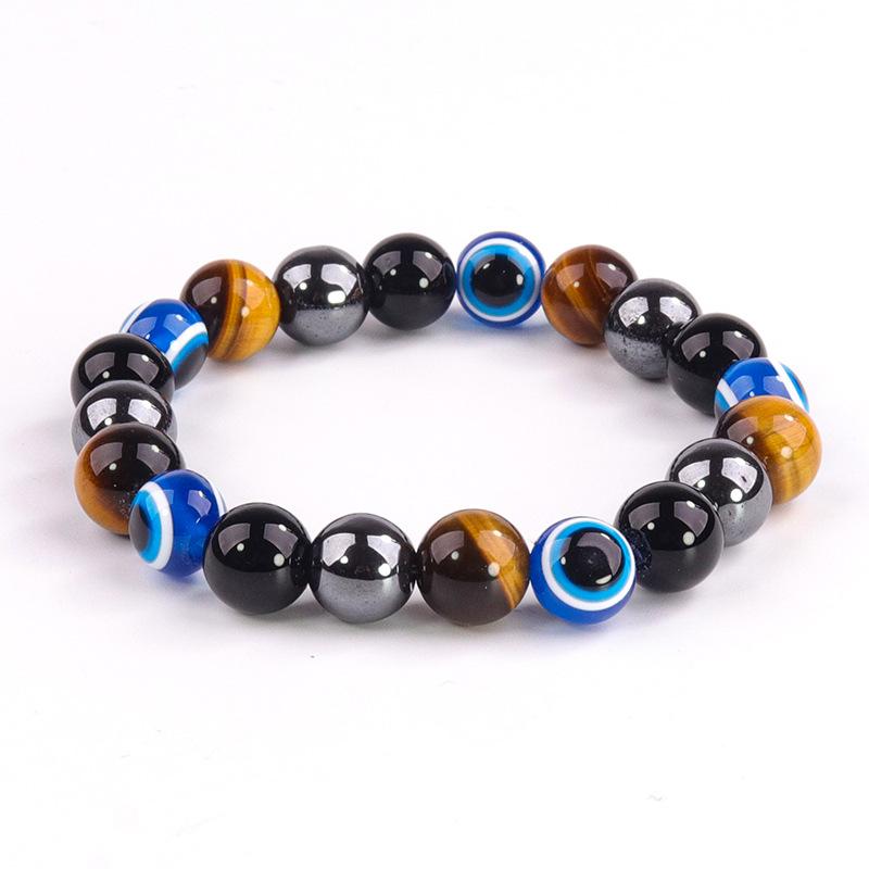 Evil Eye Bracelet 8mm Obsidian Beaded Woven Tiger's Eye Bracelet Obsidian Single Loop Tiger's Eye Bracelet