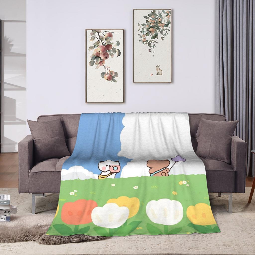 Bear Cartoon Cute Bubu Dudu Blanket Flannel Print  Portable Ultra-Soft Throw Blanket for Home Travel Bedspread
