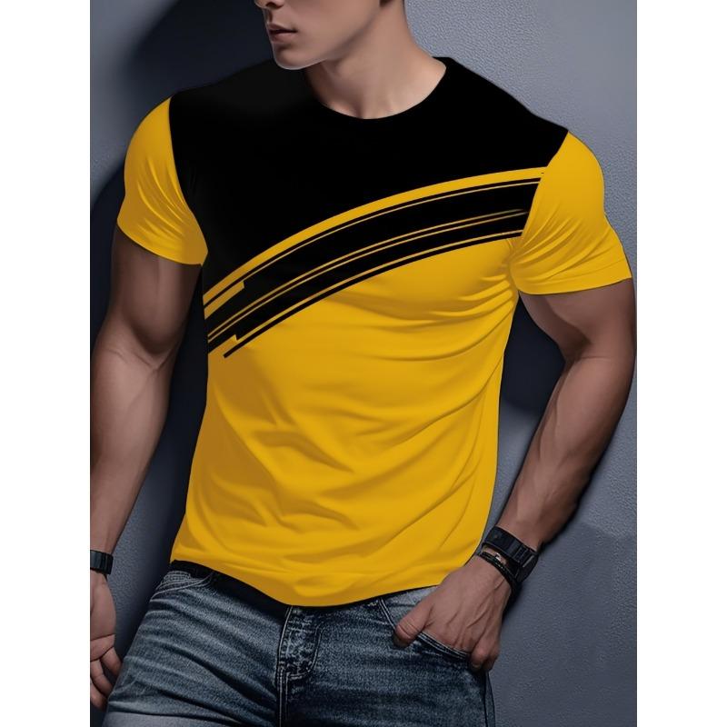 2026 New Men's Casual 3D Print Stripe T-Shirt Round Neck Short Sleeves Tee Shirt Summer Tops Oversized Streetwear Men's Clothing