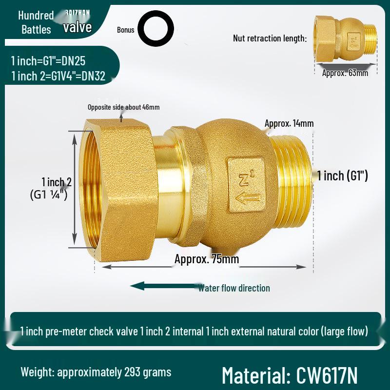 Copper Anti-Spin Check Valve DN15mm 1/2" To 3/4" - High Flow Household Shut-off Valve