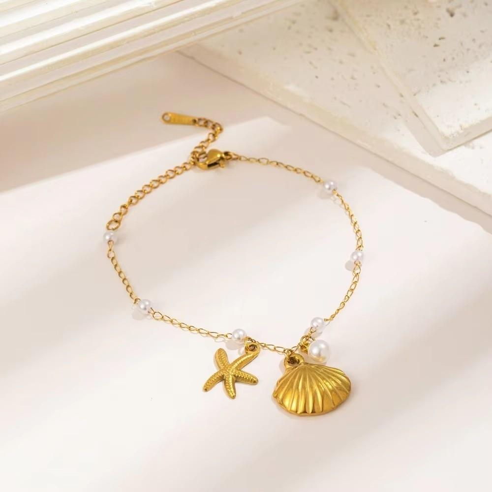 Pearl Accent Shell Necklace Gold Color Drop Earrings Stylish Women Jewelry Beach Wear