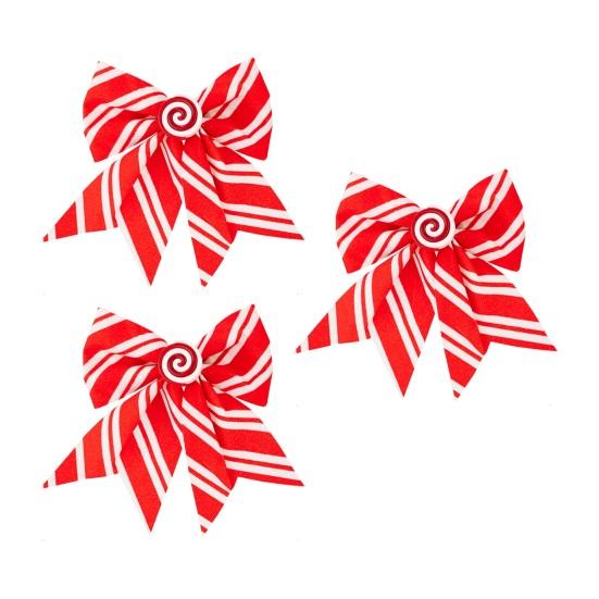 

3Pcs Christmas Tree Bow Pendants Red White Striped Print Bowknot Festive Decoration Wedding Party Staircase Fireplace Decor A