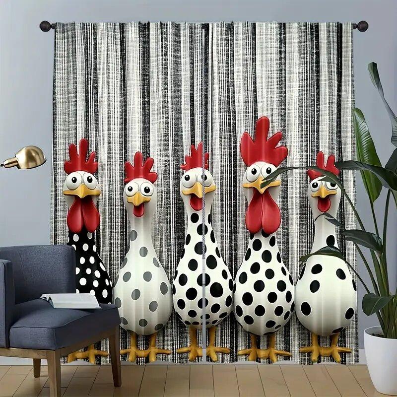 2pcs- Retro chicken pattern - Printed curtains, window decorations, home decorations, room decorations