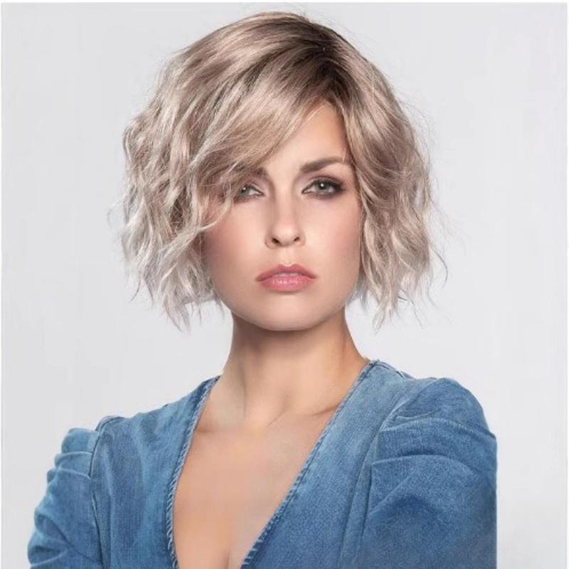 Ladies  Fashion Short Roll Gradient Wig Rose Net