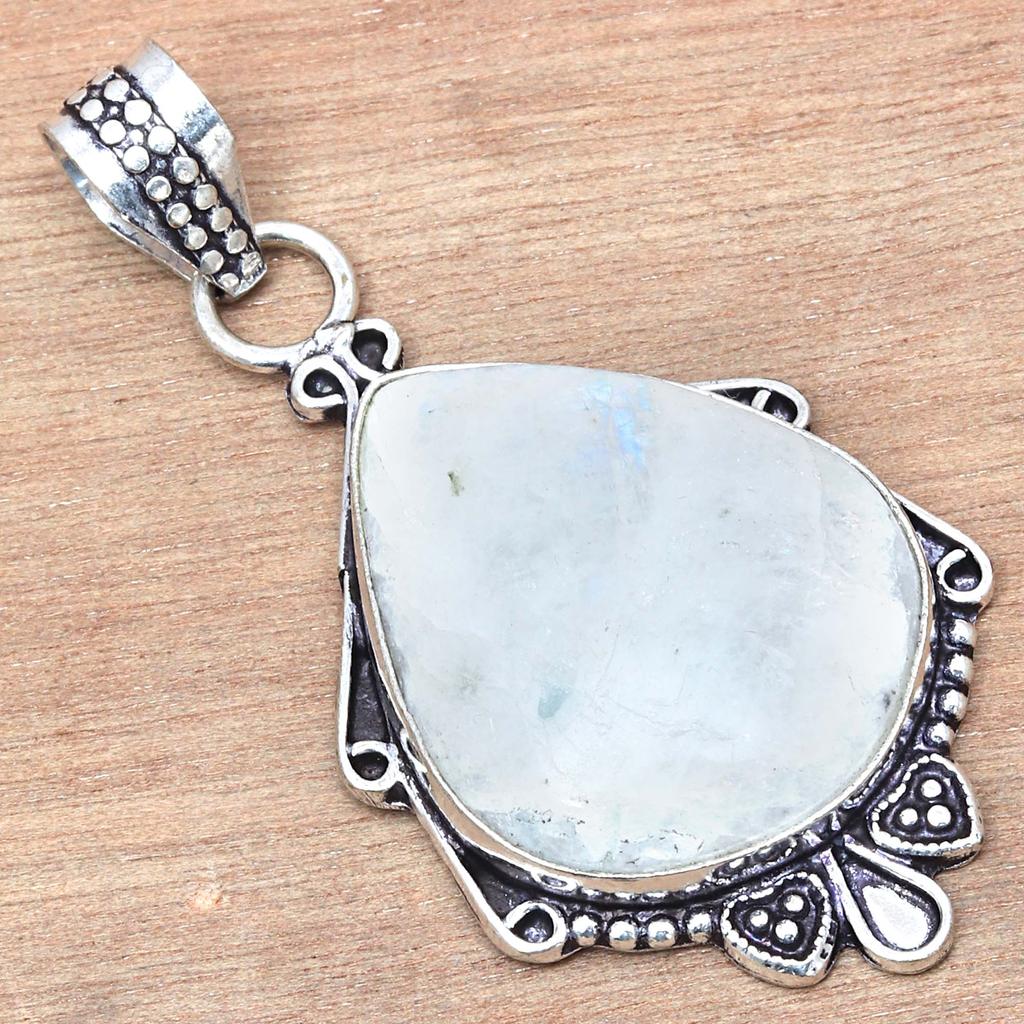 Pendant Moonstone Cabochon Gemstone Valentine'Day Ethnic Silver Jewelry 2"