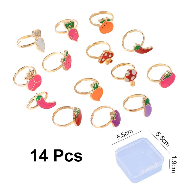 6/12/36pcs Cute Adjustable Rings Children Girls Pretend Play Makeup Toys Cartoon Crystal Jewelry Alloy Animal Enamel Rings