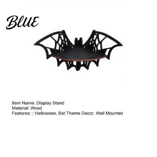 Solid Wood Display Stand Halloween Wooden Bat Corner Shelf Black Wall Mounted Candle Holder Stand Spider Web Decor Gothic Rack for Home Party,