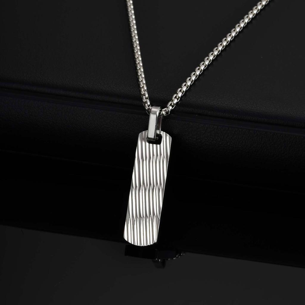 Small Vertical Bar Necklace for Men,Silver Color Cutting Surface Square Pendant Necklace,Hiphop Simple Jewelry