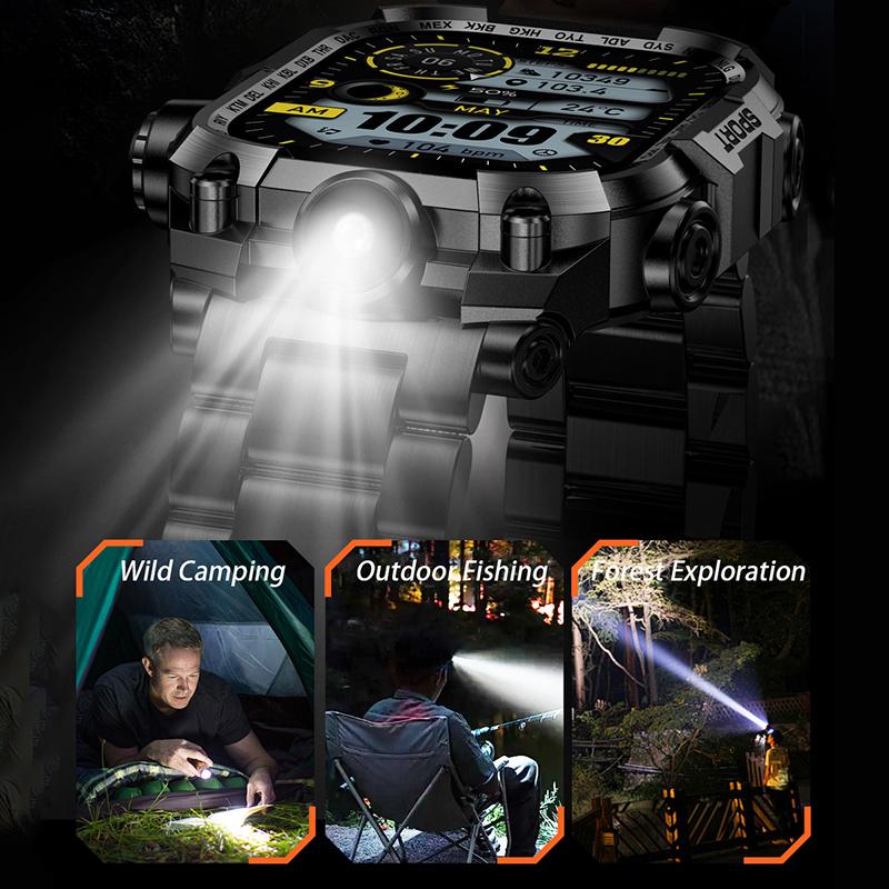 Nuovo Multifunzionale Schermo Grande Quadrato Smartwatch da Esterno Torcia Monitoraggio della Salute Bracciale Sportivo da Uomo