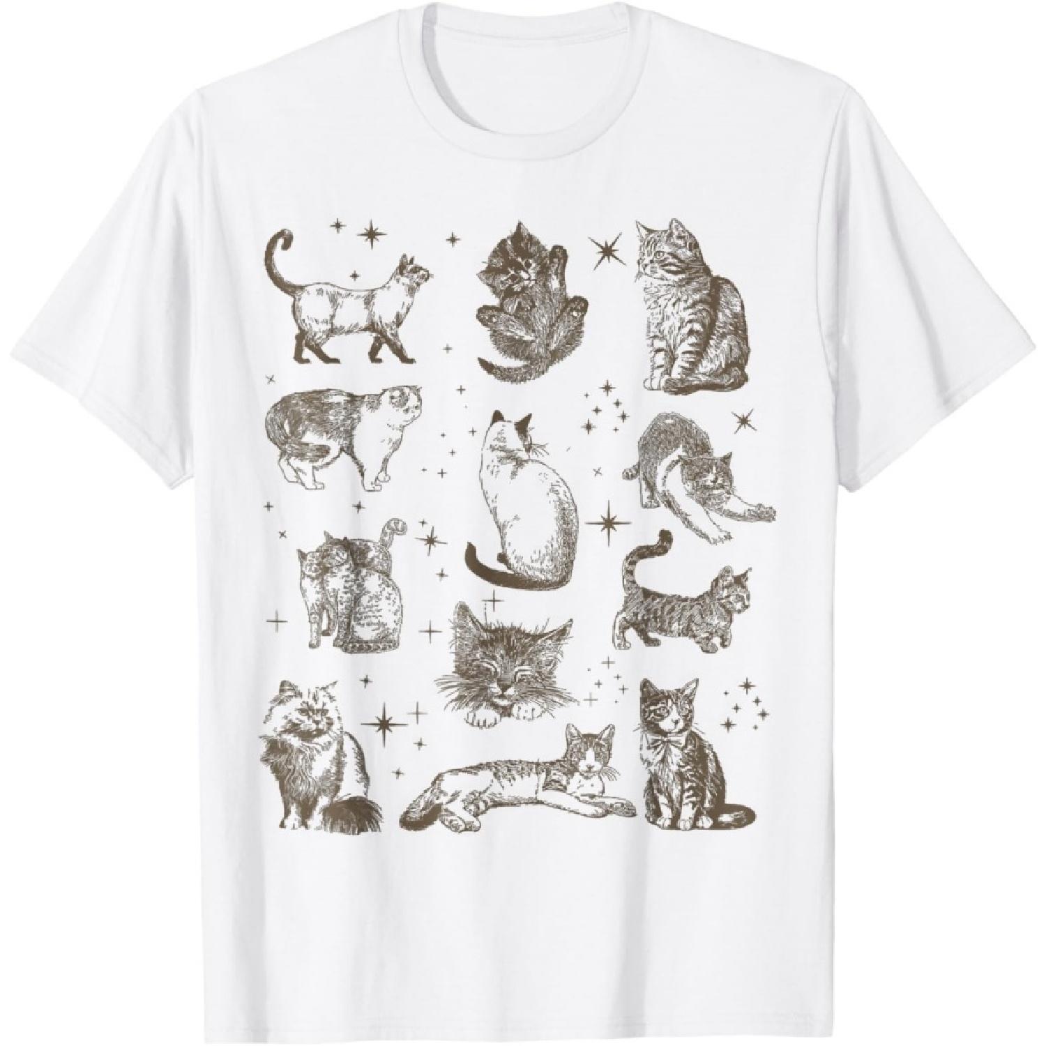 

Vintage 90s Tattoo Retro Cats In Space T-Shirt XXXXXL білий