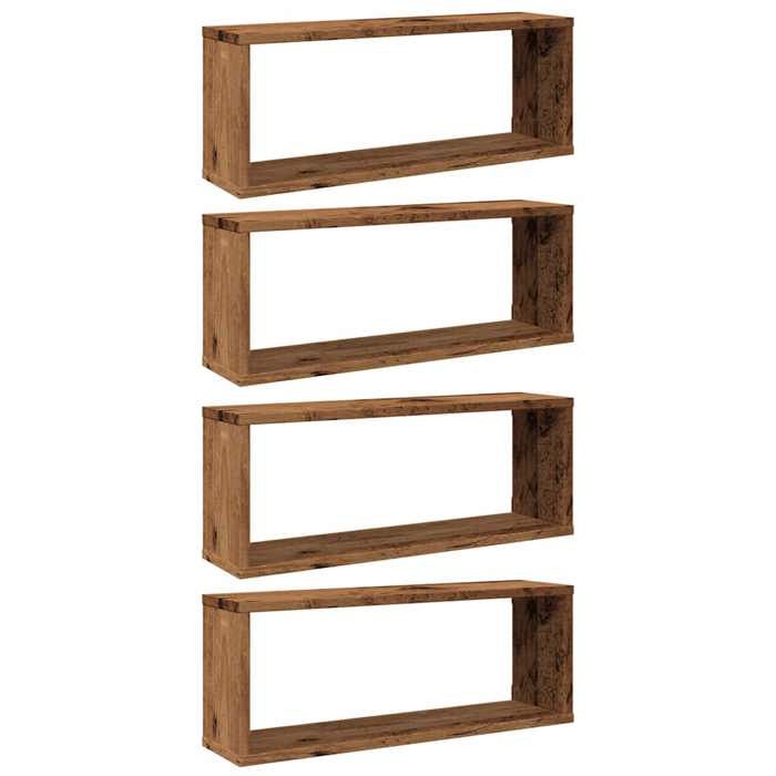 VidaXL Cube Wall Shelves 4 Pcs Old Wood 60x15x23 Cm, Cube-shaped Storage, Cube-shaped Organizer, Shelf 856587