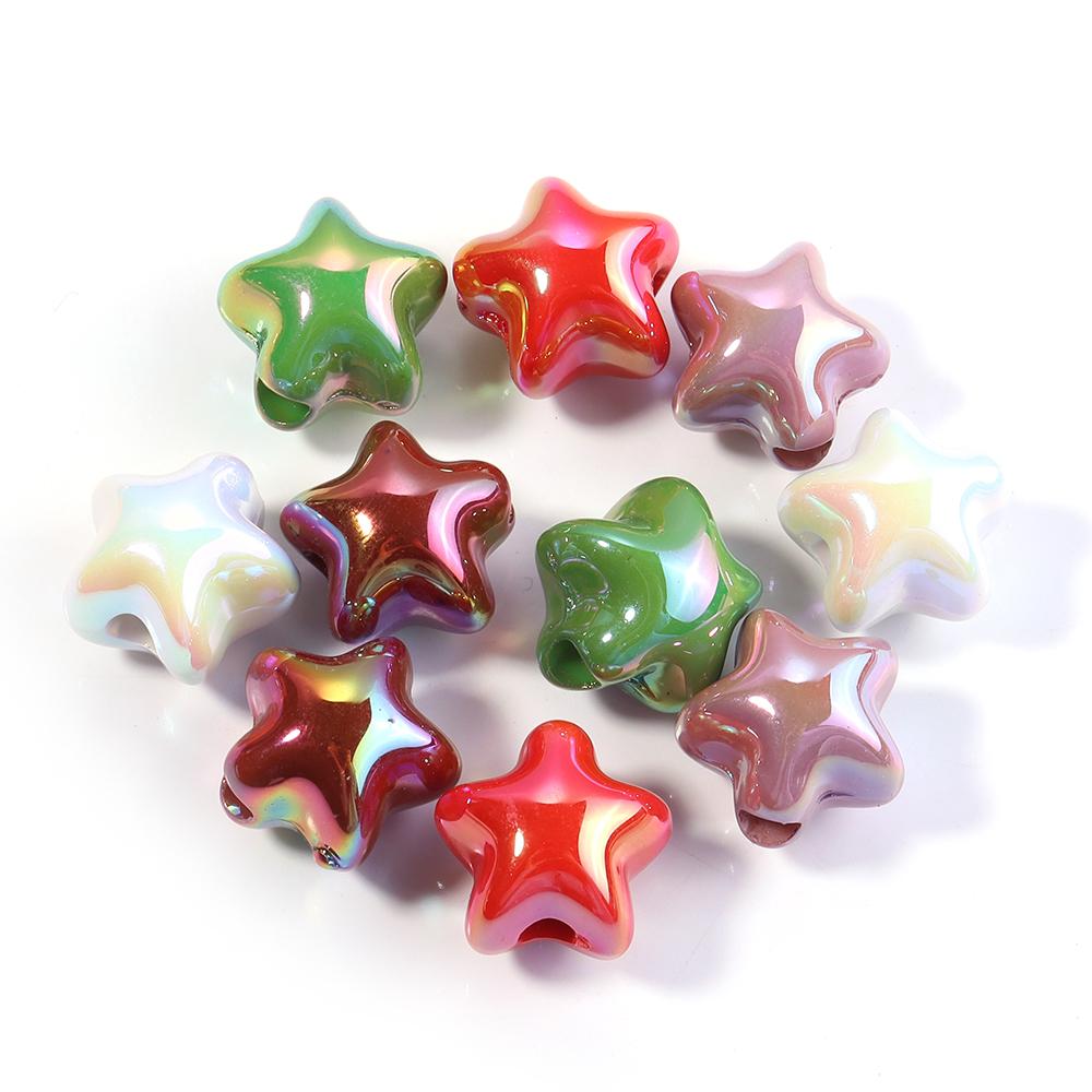 10Pcs Acrylic Macaron Color Star Beads Cute Dopamine Pentagram Loose Beads DIY Earring Necklace Bracelet Jewelry Making Finding