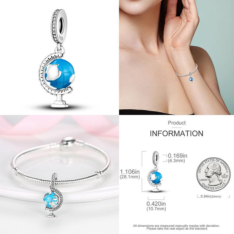 Charm Copper Travel Airplane Earth Beads Pendant Fit Original Bracelet Diy Fine Jewelry Charms