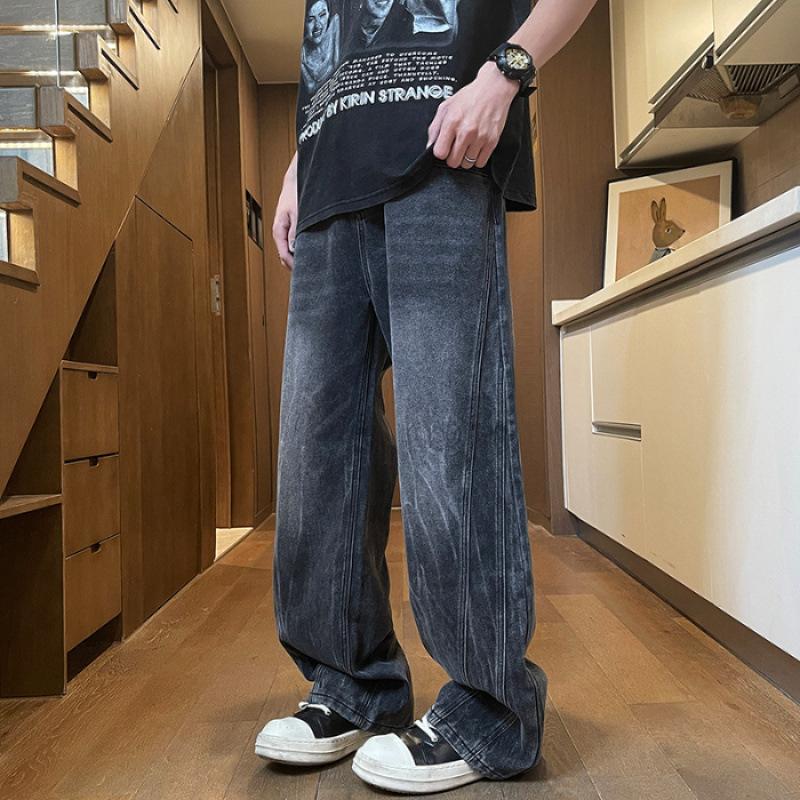 JYL New Loose Straight Jeans Men's Wide Pants Daily Laundry Pants
