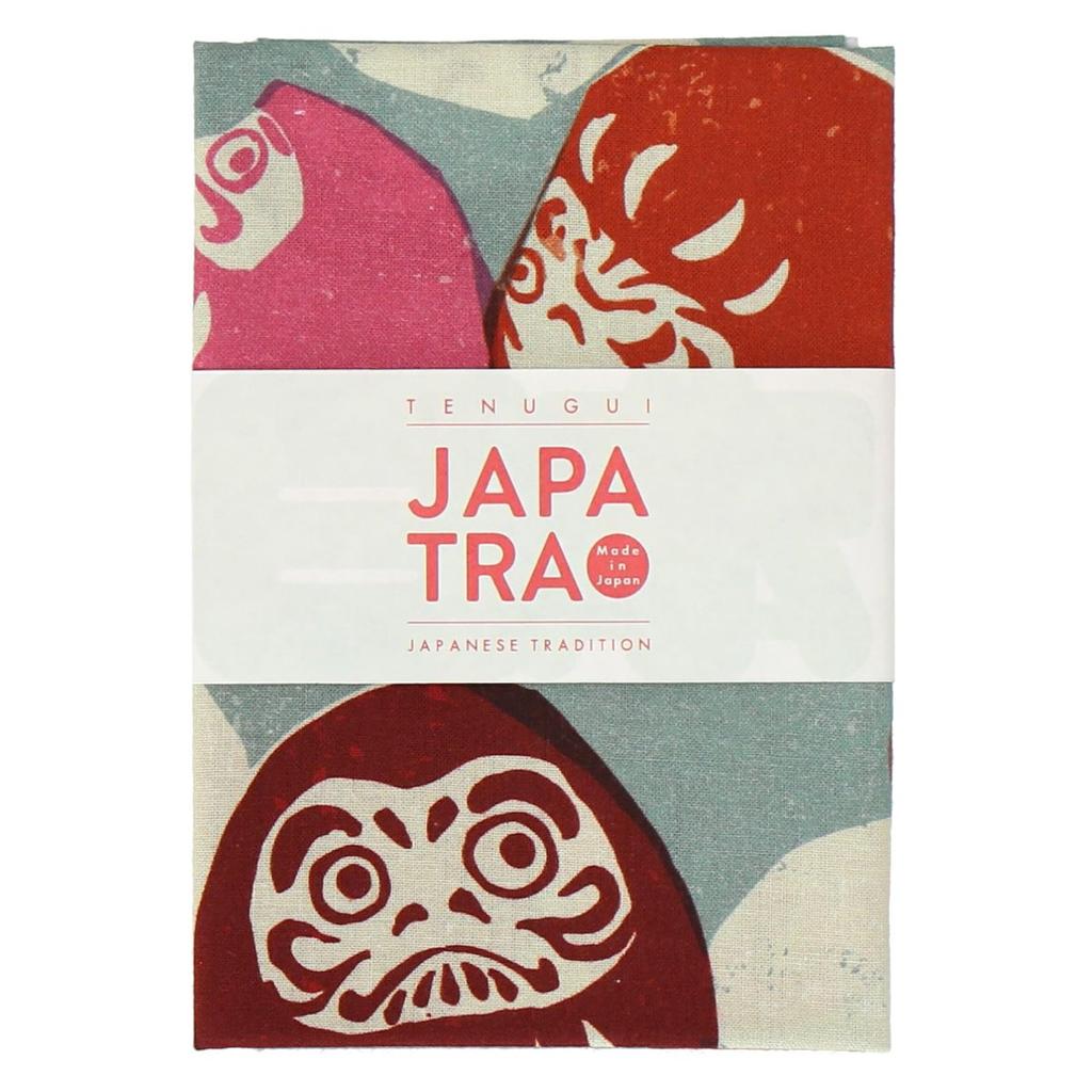 JAPATRA Japanese Tenugui Towel Daruma Design Smoky Green Traditional Hand Towel 34x90cm
