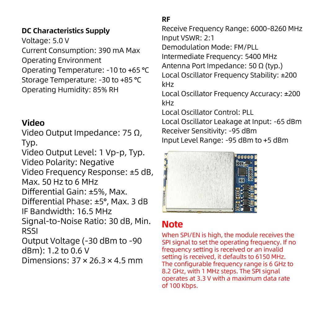 Mini CVBS FPV Wireless Receiver Module 6-8.26GHz Frequency 75 ohm Video Output Impedance for Professional FPV Flight Photography