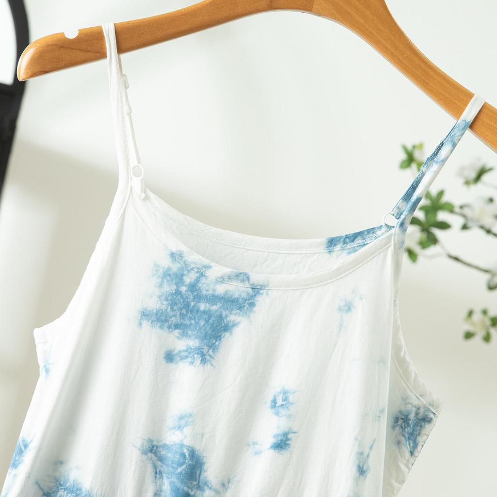 Yunnan Dali Tie-Dye Blue Spaghetti Strap Dress - Women's Resort-Style Fashion