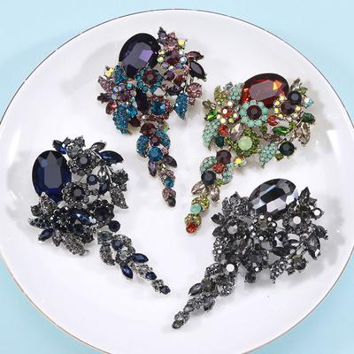 Women Vintage Rhinestone Crystal Flower Water Drop Brooch Pins Clothing Jewelry Accessories