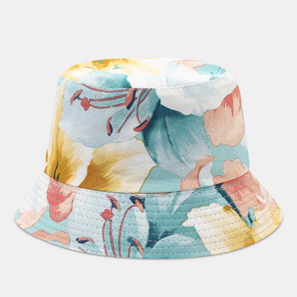 Women's Foldable Bucket Hat Flower Pattern Wide Brim Sunshade Spring Summer Outdoor Sunhat for Protection
