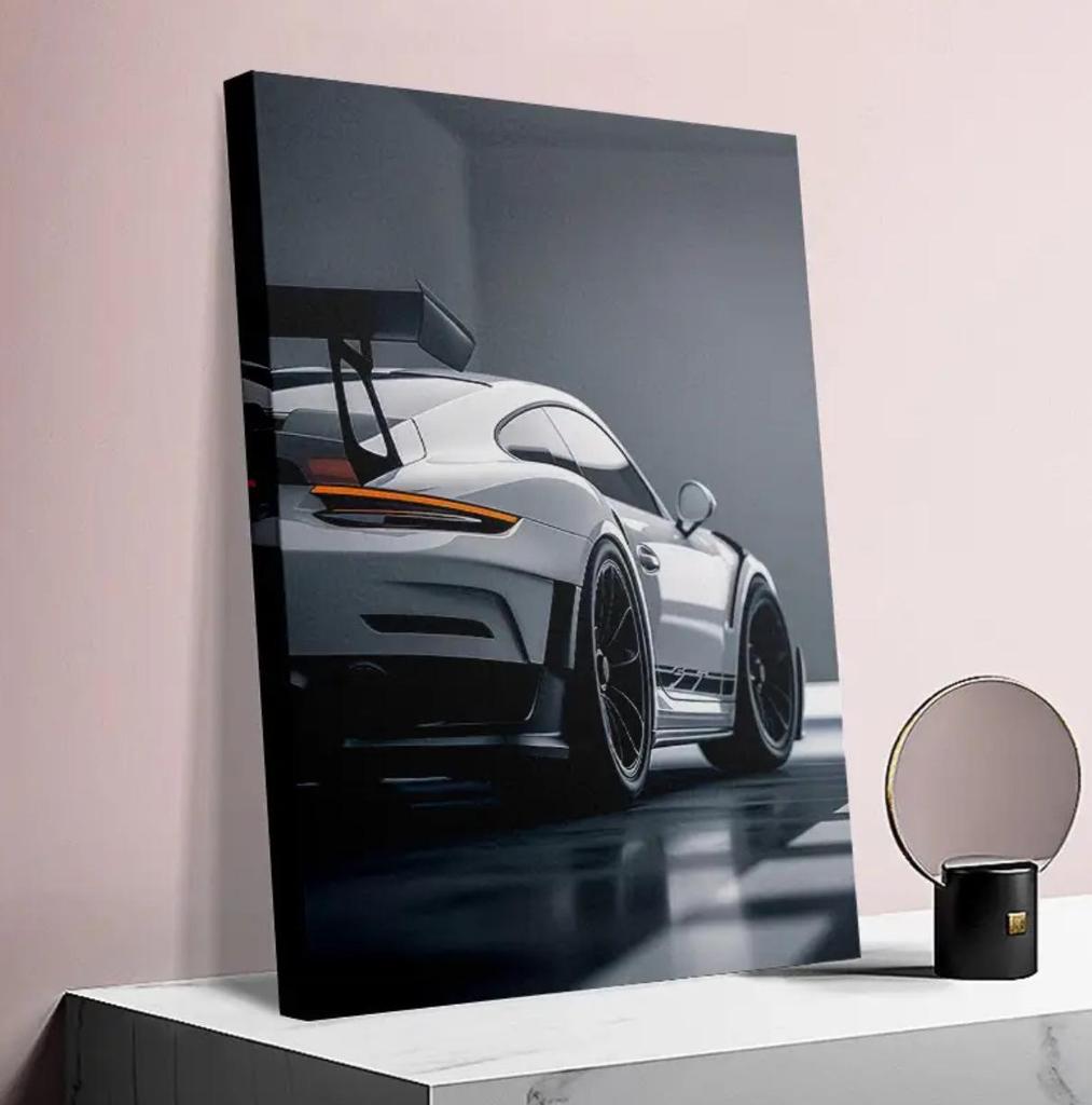 Modern Sports Car Racing Canvas with Pine Wood Frame