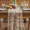 Embroidered Flower Table Runner Sheer Mesh Gauze Tablecloth for Spring Summer Delicate Floral Lace Table Decor for Wedding Party Dining Table