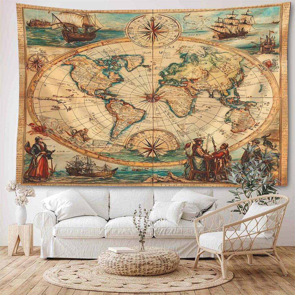 Vintage nautische wereldkaart achtergrond decoratie wandtapijt Oude nautische kaart wandtapijt Woondecoratie