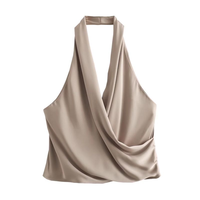 Za Fashion Style ZR Women's Clothing French Minority Fashion Silk Satin Texture Hanging Collar Tops 7969240 737