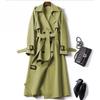 Long Trench Coat Women Lace Up Button Coats Full Sleeve Turn Down Collar Splice Jackets Solid Pockets Office Streetwear