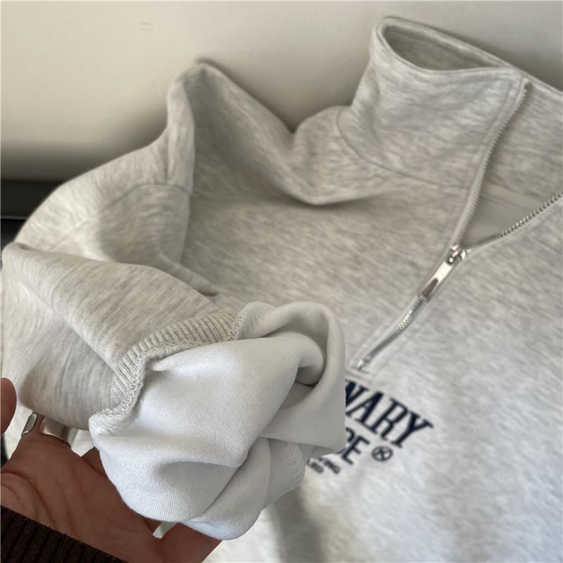 Korean-Style Embroidered Half-Zip Pullover: Women's Spring & Autumn Stand-Up Collar Sweatshirt