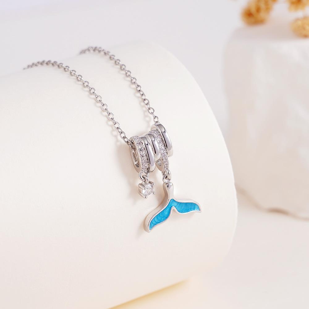 Fashion Zircon Daisy Fish Tail Ice Cream Charms Necklace for Women Girls Stainless Steel Chain Sweet Cute Jewelry Christmas Gift