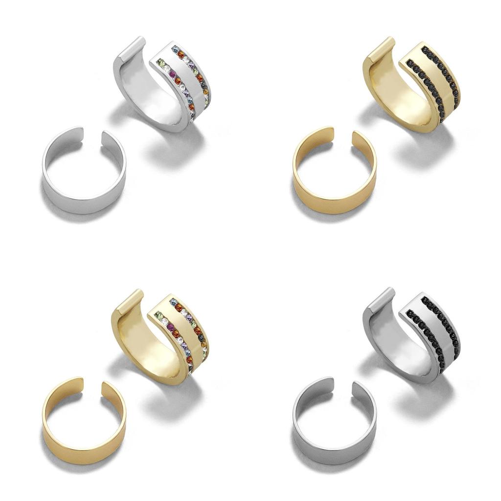 Alloy Rhinestone Clip Earrings Fashionable Geometric Design Multicolor Jewelry