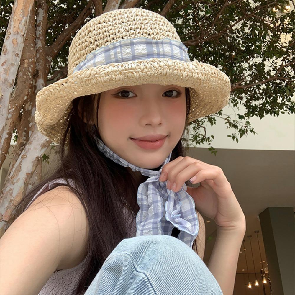 

Straw,Cloth Lafite Straw Hat Woven Ribbons Beach Hat Fashion Straw Hat