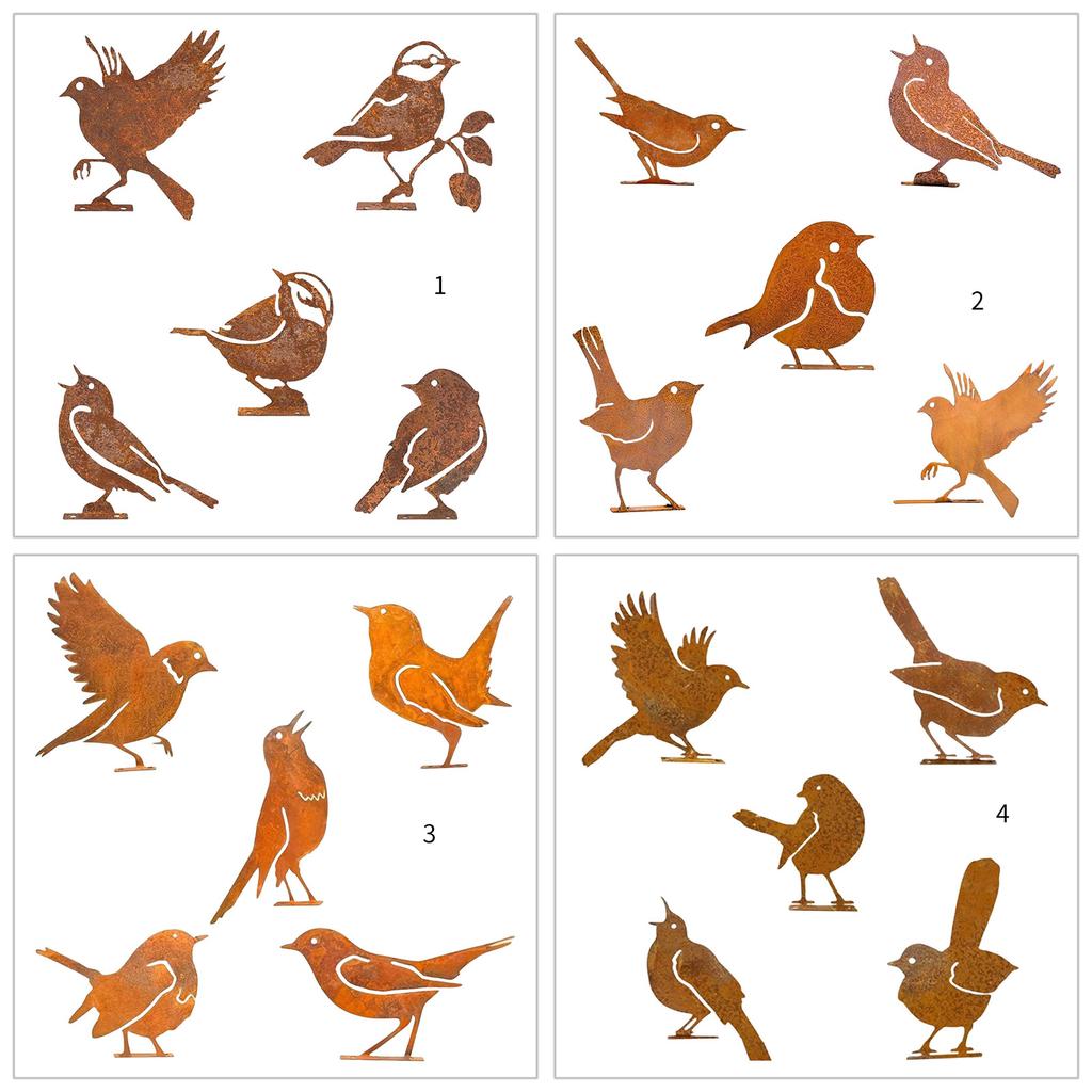 Set Of 5 Metal Bird Silhouettes Garden Stakes Iron Outdoor Decoration for Spring Tree Enhancements Bird Sculpture