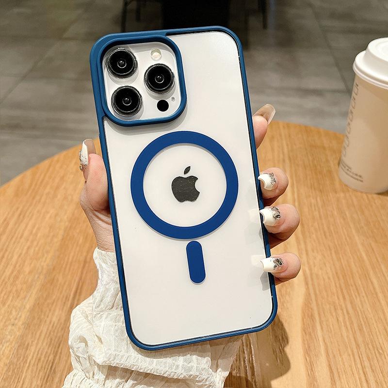 Suitable for Apple 16 Phone Case, Transparent Magnetic Attraction, IPhone15promax Protective Case, Frosted Acrylic 14 Simple