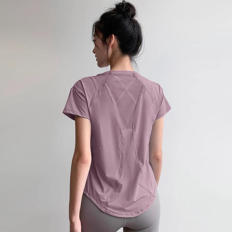 Atmungsaktives Schnelltrocknendes 3D-Schnitt-Mesh-Yoga-T-Shirt - Kurzarm