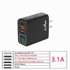 65W Multi-Port Mobile Charger, Fast Travel Adapter with European/UK/US Plug, 3.1A, 2C+3A