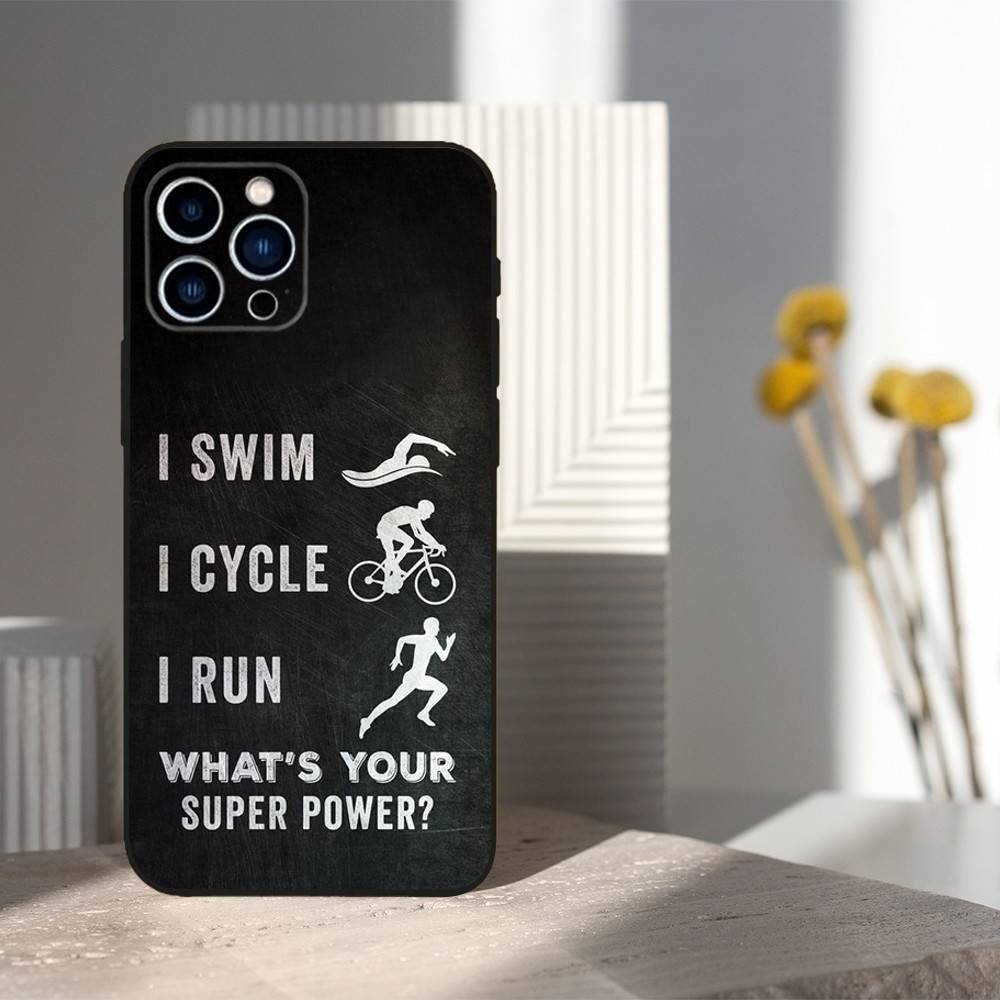 Triathlon Schwimmen Radfahren Laufen Für iPhone 12,14,13,15,16,11,17,X,Mini,XR,SE,XS,Plus,Pro,Max,8,7,Weiche Silikon Schwarze Hülle