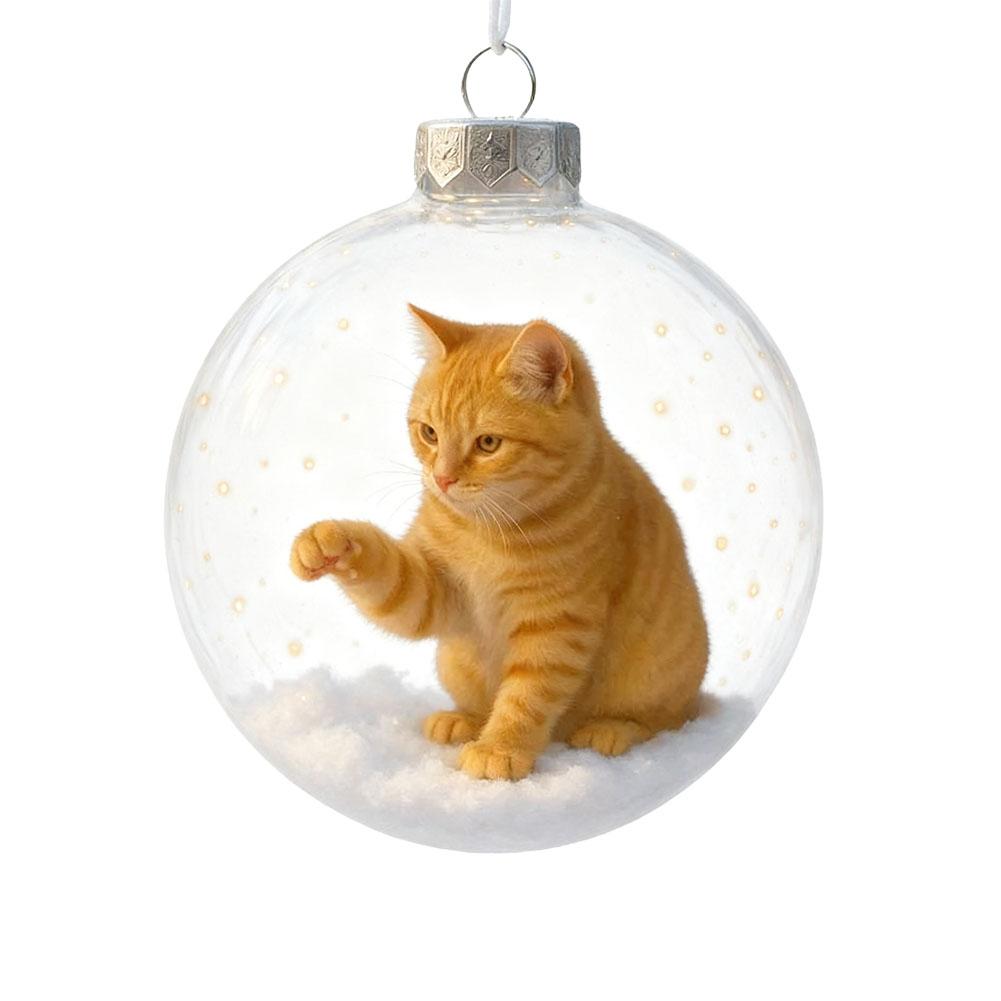 10CM 3D Cat Acrylic Christmas Ball Transparent Glass Ball Pendant Christmas Bubble Glass Ball Christmas Tree Hanging Ornaments