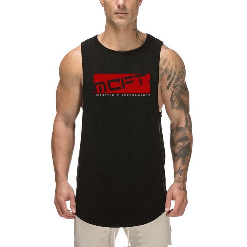 Muscleguys Men's Bodybuilding Clothes Summer Mesh Fitness Exercise Wide-shoulder Quick-dry Sleeveless T-shirts Printed Tank Tops Basketball