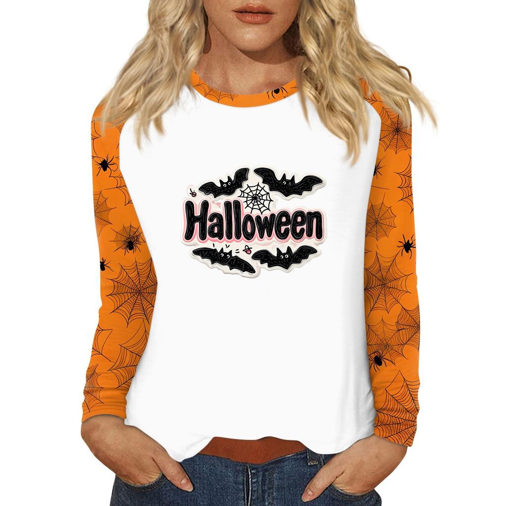 Women's T Shirt Halloween Print Long Sleeve Daily Fashion Basic Round Neck Raglan Sleeve Top
