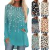 אופנת נשים מזדמנים הדפסת שרוול ארוך סוודר עגול חולצה עליונה