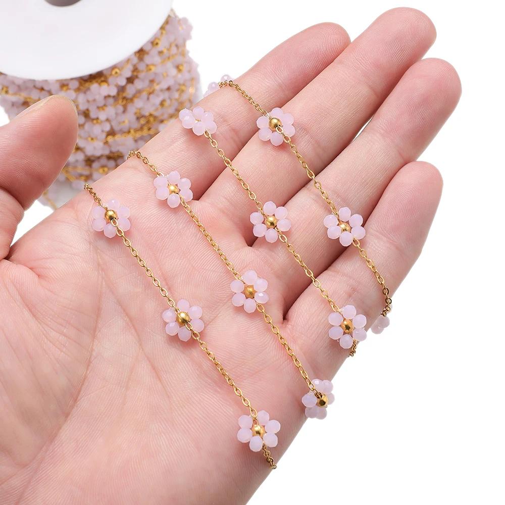 1 Meter Stainless Steel Daisy Flower Dainty Satellite Beaded Chains for DIY Jewelry Making Necklace Bracelet Anklets Supplies