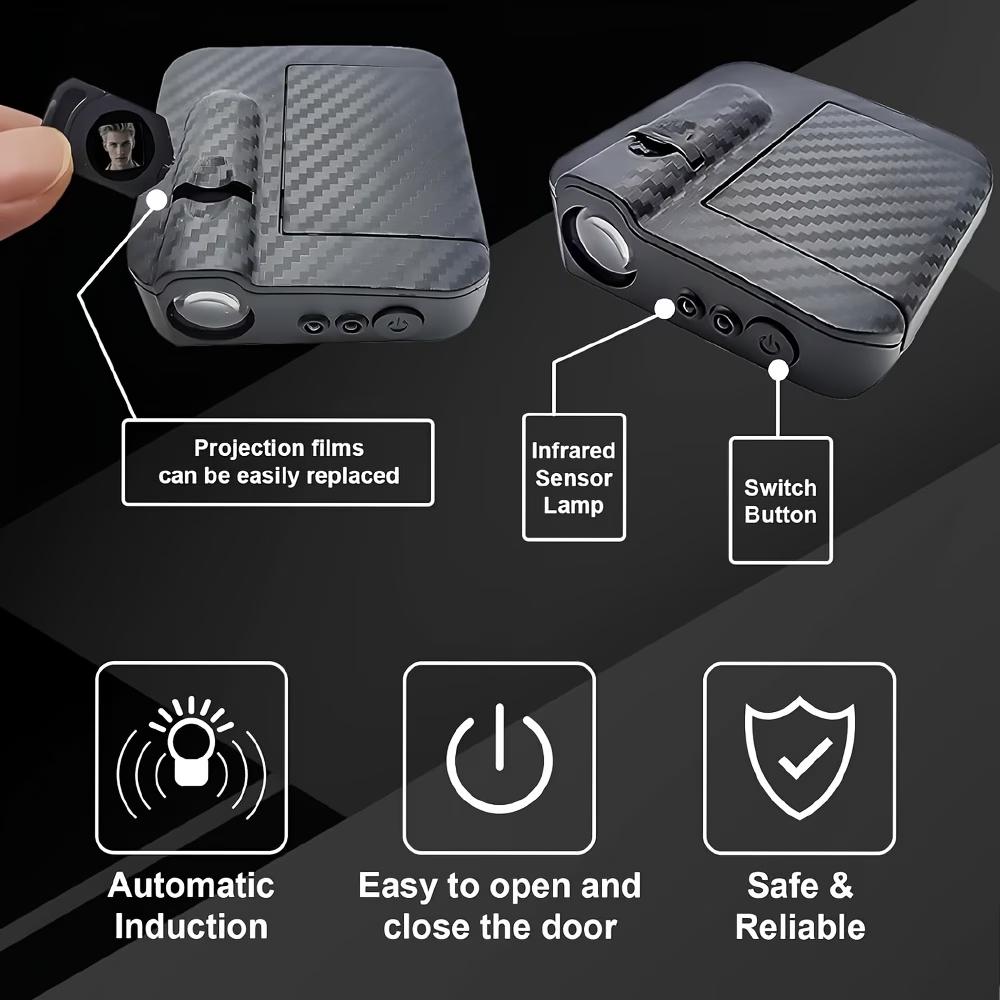 2Pcs LED Car Door Projector Lights, Angel Wings Shadow Welcome Lamp, Wireless Step Lighting Accessories