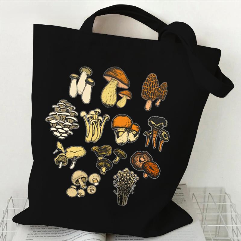 Mushroom Fungi Printed Women Shoulder Bag Fashion Eco Shopping Bags Teenager Tote Bag Vintage Mushroom Lover Women Men Handbags