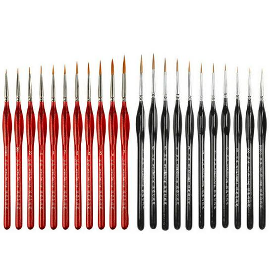 Foreign Trade Nylon Painting Brush Set - 10 Pieces, Red & Blue Handles, Flat Gouache & Oil Brushes