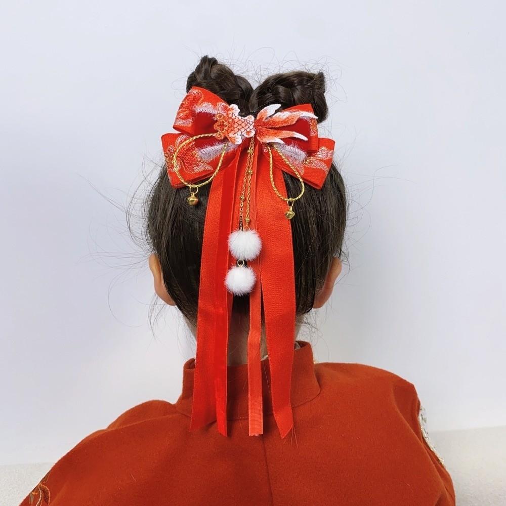 Red New Year Hairpin Tassel Hanfu Hair Ornamen Sweet Bow Ribbon Hair Clip  Braid