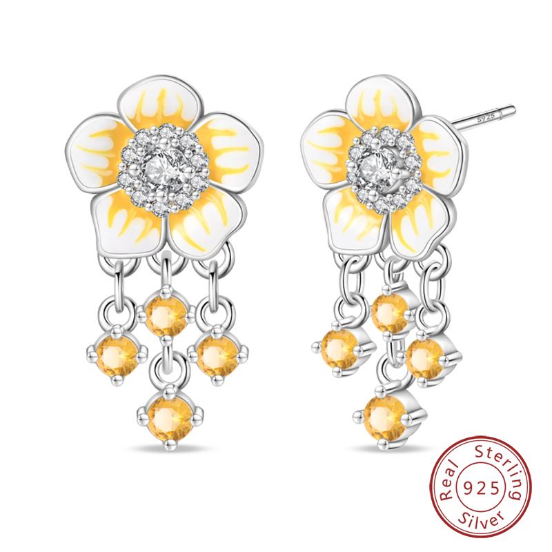 New 925 Silver Bee Butterfly Pink Lily Lotus Earrings For Women Cherry Apple Strawberry Ear Studs Elegant Party Jewelry