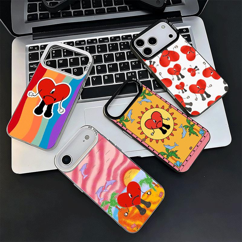 Bad Bunny Heart Shockproof Phone Case for iPhone 17 Air 16 16E 15 Pro Max 14 Plus 13 Mini 12 Back Cover Anti Fall Fundas