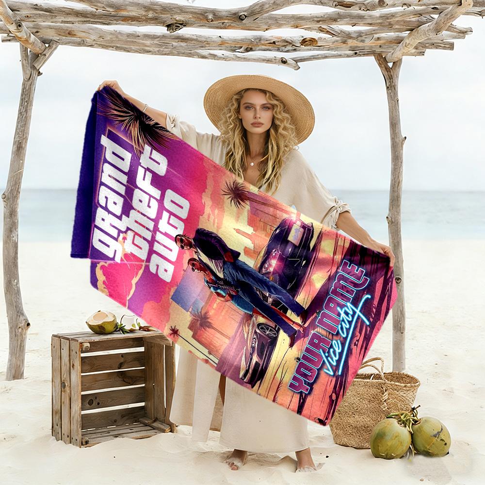 Grand Theft Auto Customizable Name Beach Towel Soft Durable Quick-Dry Suitable for Swimming Gym Camping Yoga Vacation