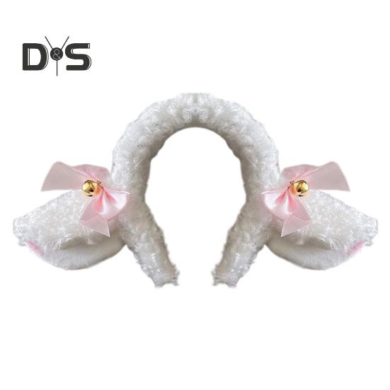 

Обруч для волос с дизайном овечьих ушей, плюшевая повязка на голову с бантом и колокольчиком, белая повязка для волос, аксессуары для мытья волос B